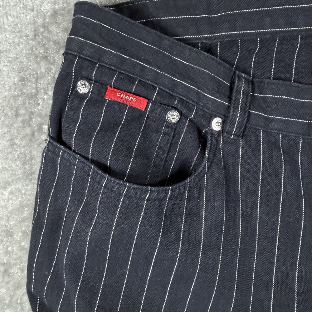 VTG Chaps True American Pants Women's 14 Navy Blue Pinstriped Straight Classic - Picture 4 of 9